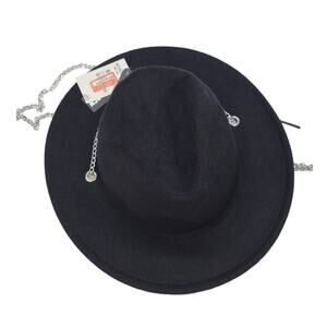 Steve Madden Wool Blend Black Fedora with Chain